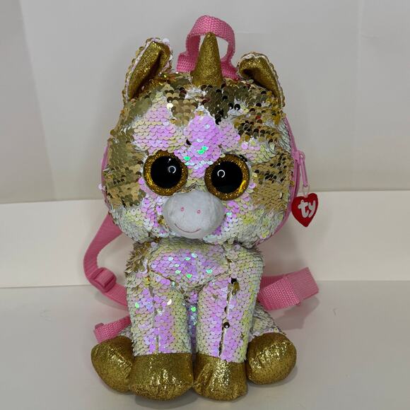 Ty Fantasia Unicorn Flippable Sequin Plush Backpack - Picture 1 of 9
